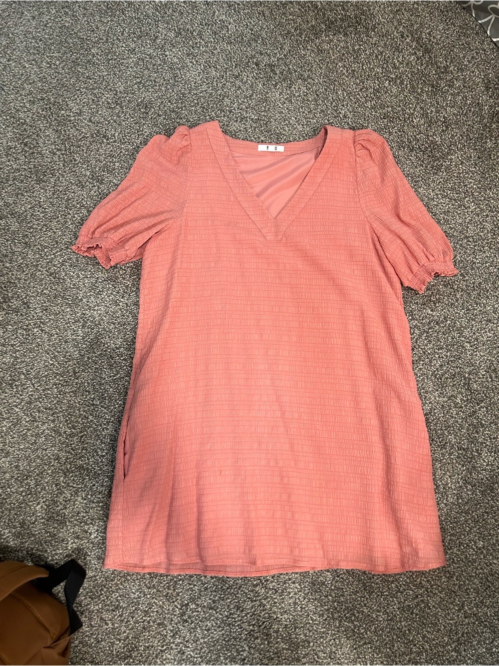 Women's Coral Puff-Sleeve V-Neck Dress